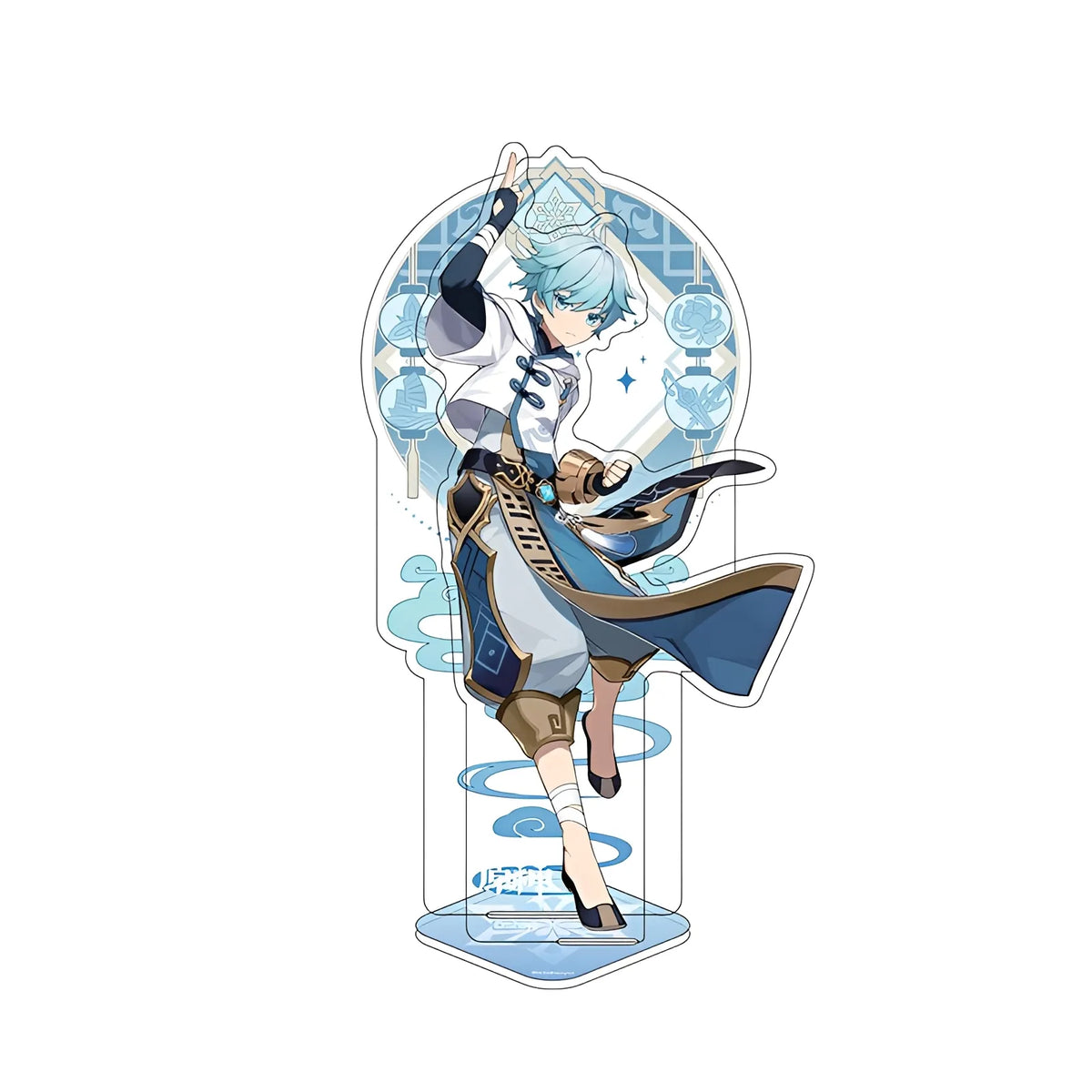 Official Genshin Impact Chongyun merchandise collection featuring figures, acrylic stands, badges, keychains, and plush toys