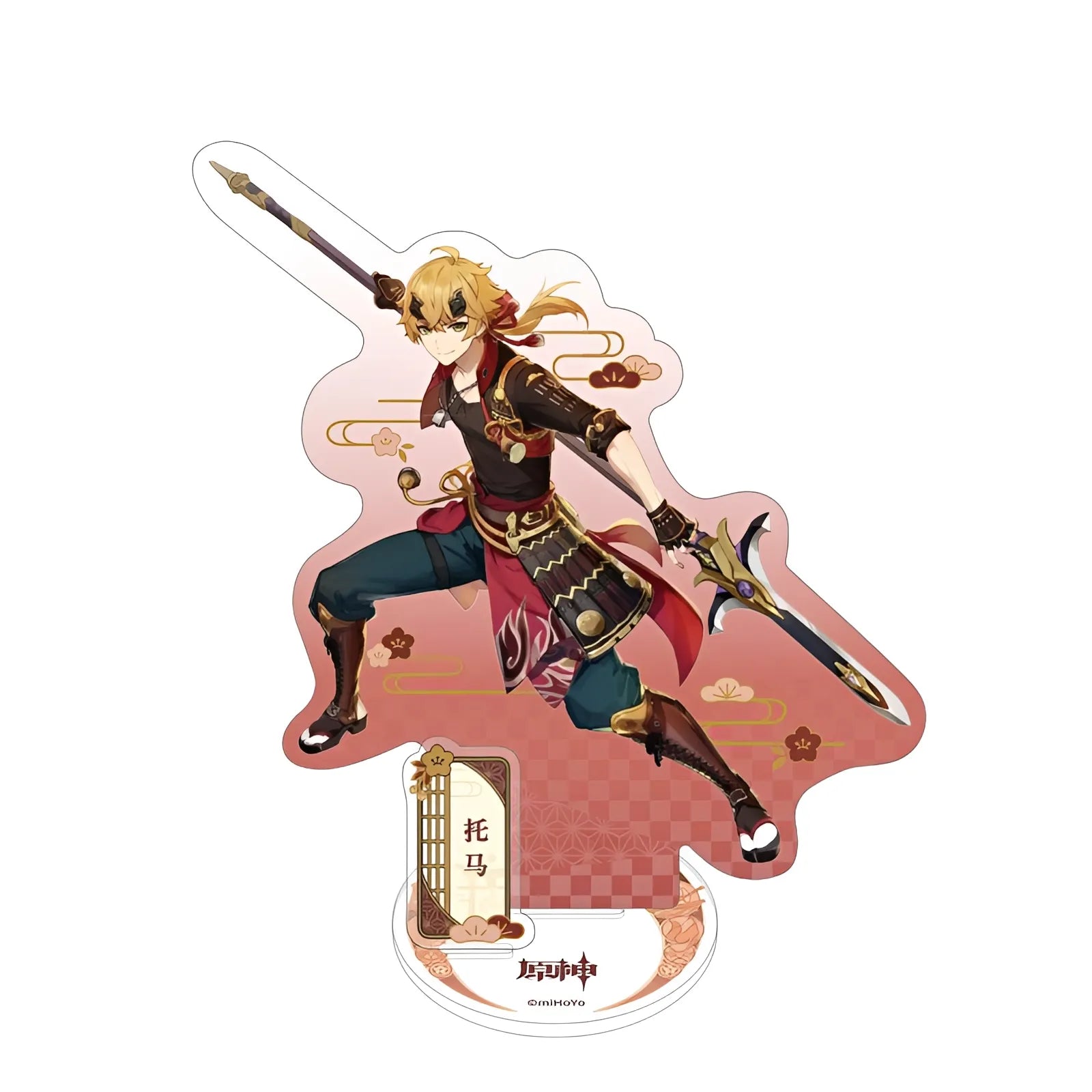 Official Genshin Impact Thoma merchandise collection featuring figures, acrylic stands, badges, keychains, and plush toys