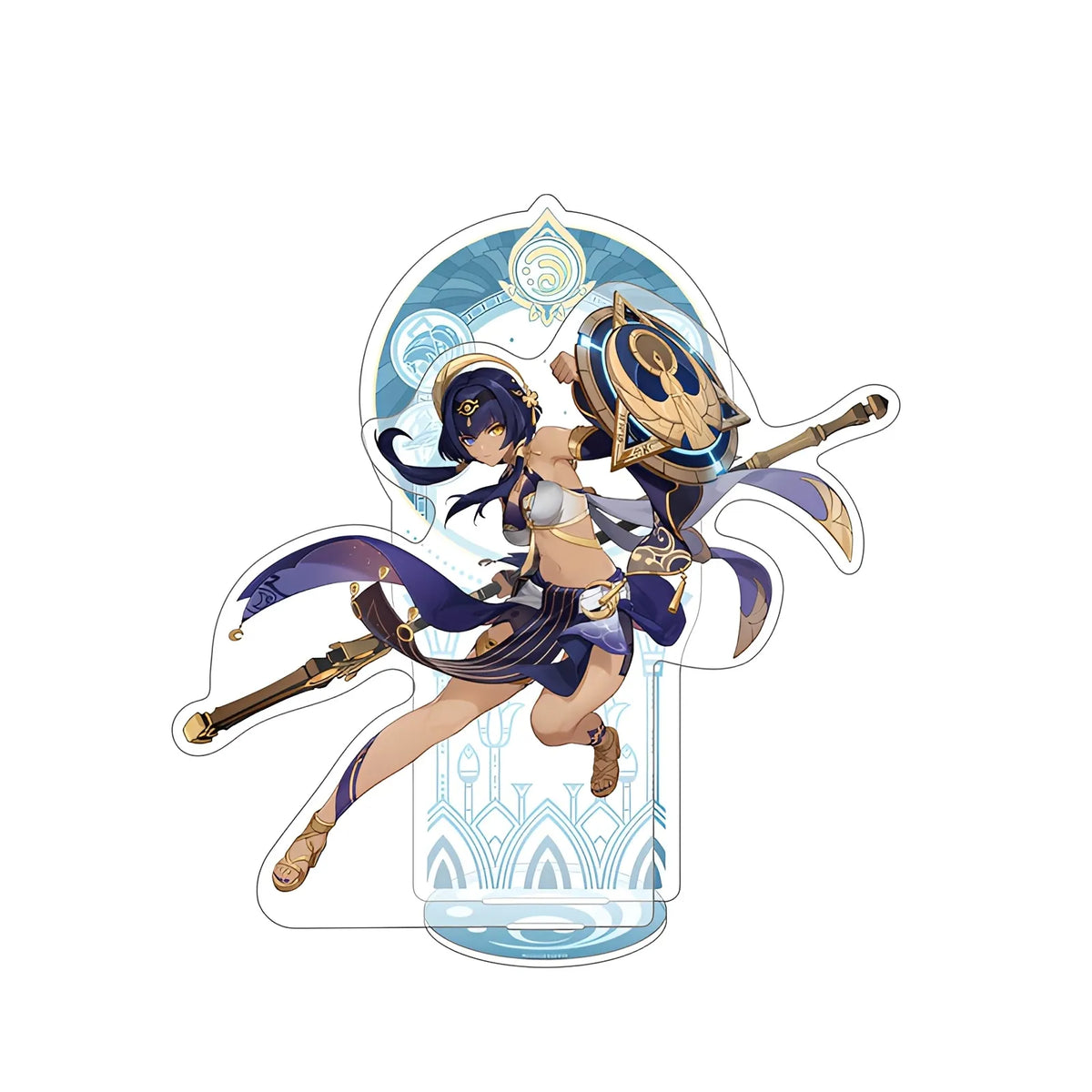 Official Genshin Impact Candace merchandise collection featuring figures, acrylic stands, badges, keychains, and plush toys