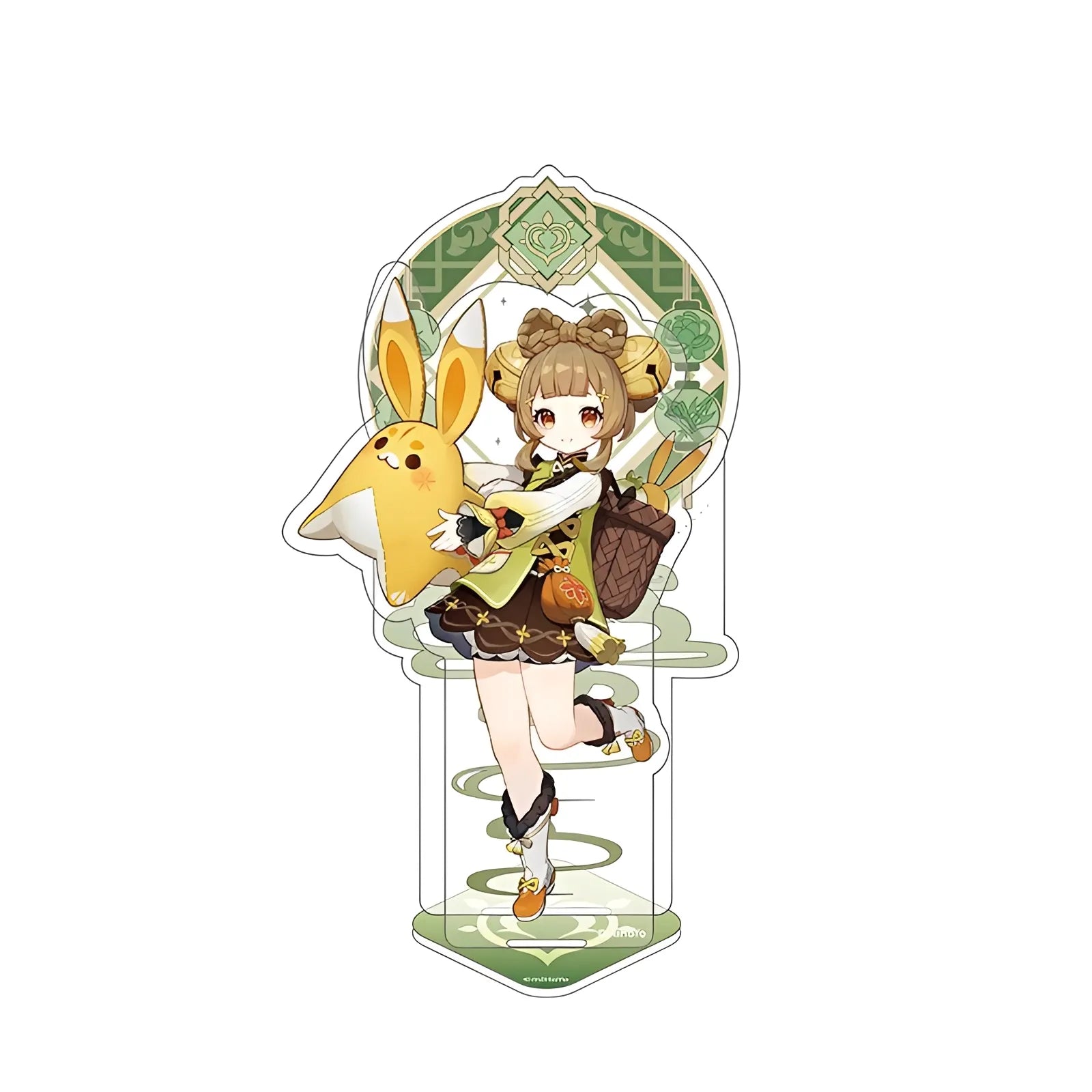 Official Genshin Impact Yaoyao merchandise collection featuring figures, acrylic stands, badges, keychains, and plush toys
