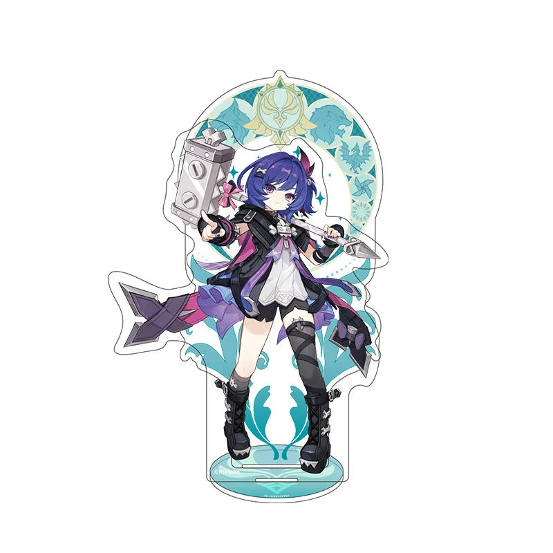 Official Genshin Impact Prune merchandise collection featuring figures, acrylic stands, badges, keychains, and plush toys