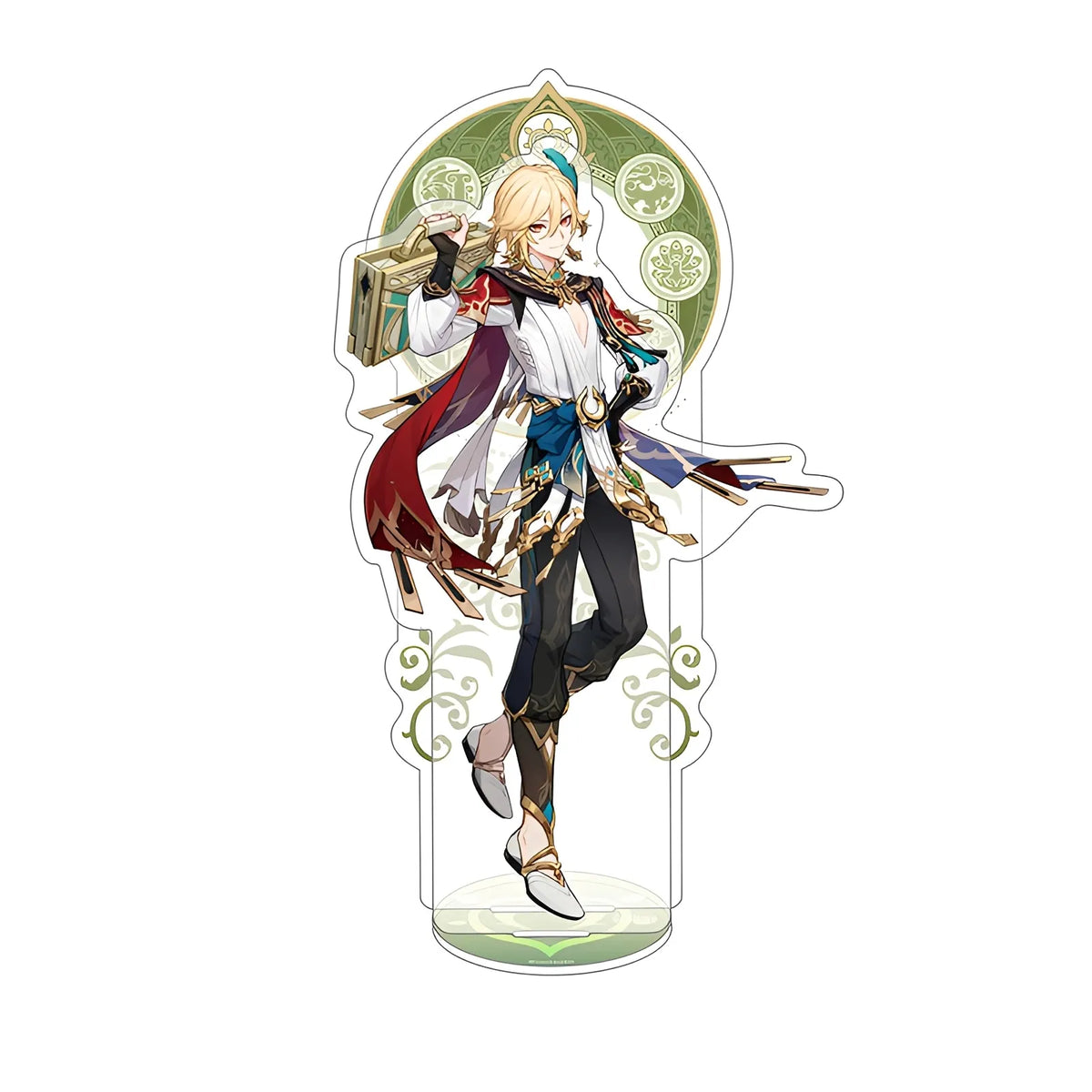 Official Genshin Impact Kaveh merchandise collection featuring figures, acrylic stands, badges, keychains, and plush toys