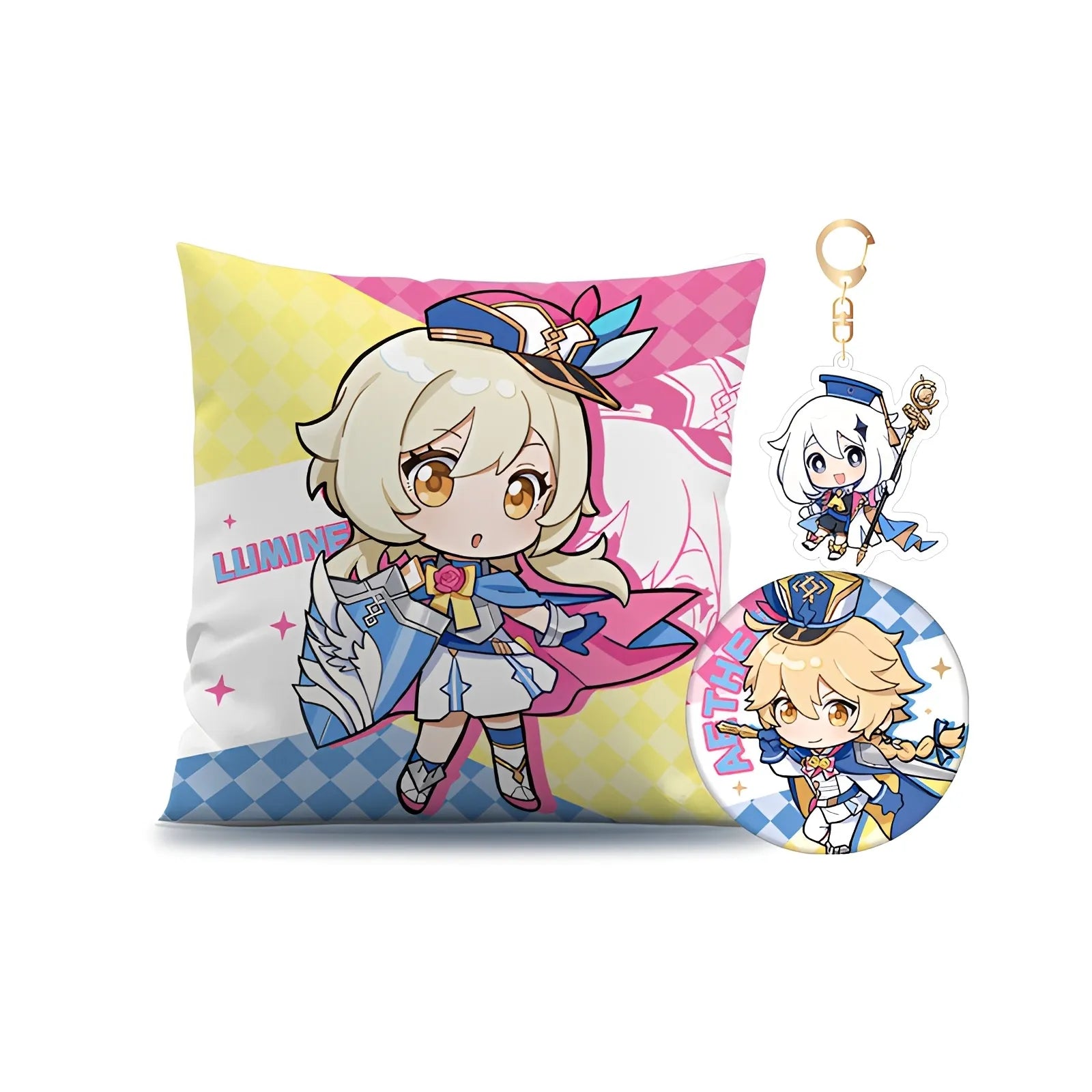 Genshin Impact exhibition series merch collection pillow keychain badge set
