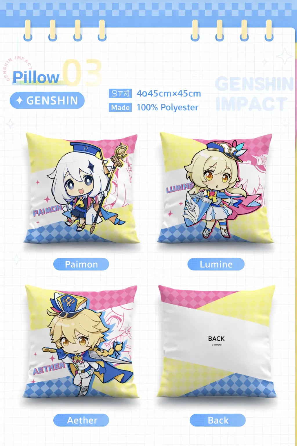 Genshin Impact exhibition series pillow back view and usage display home decor