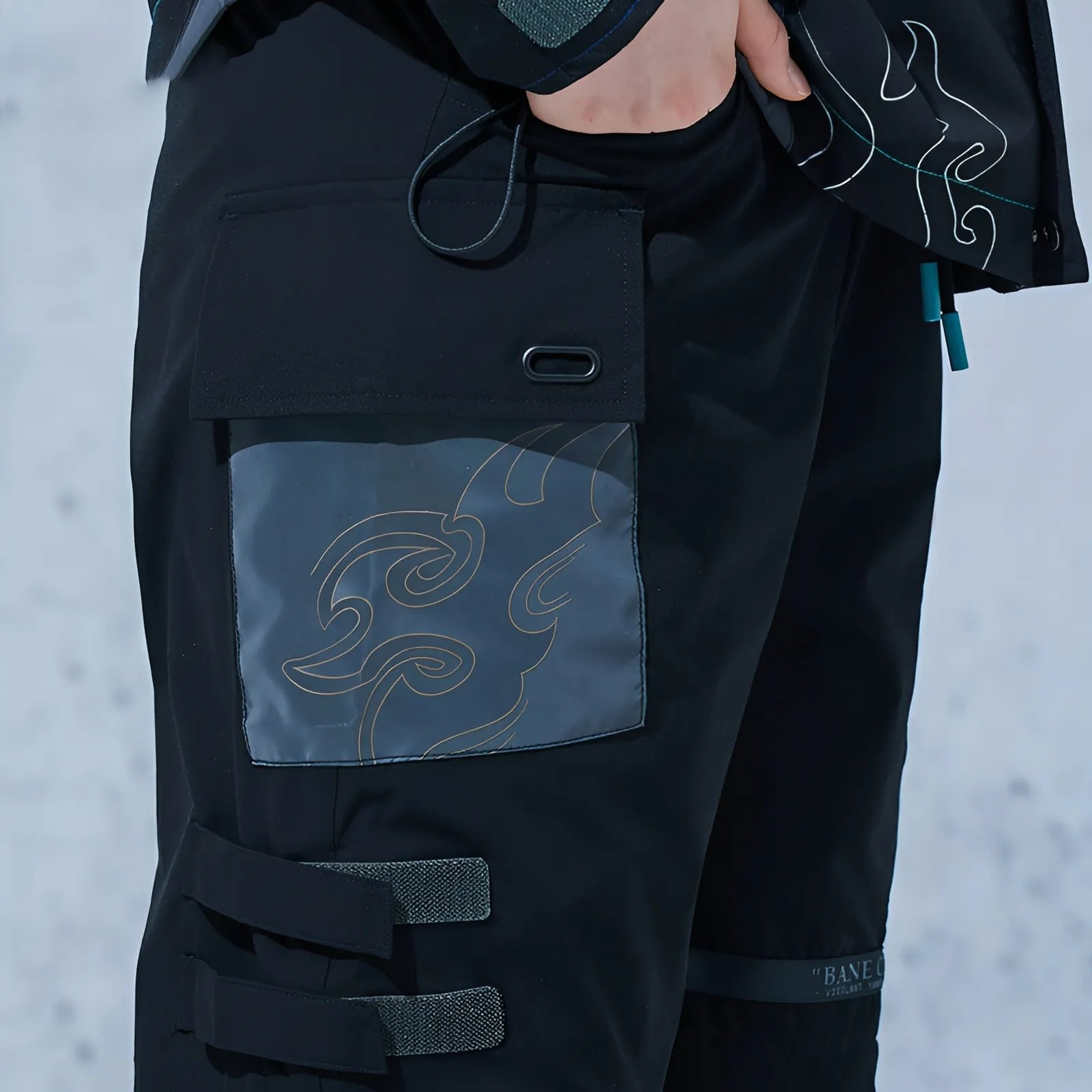 Genshin Impact Xiao cargo pants model wearing front streetwear style