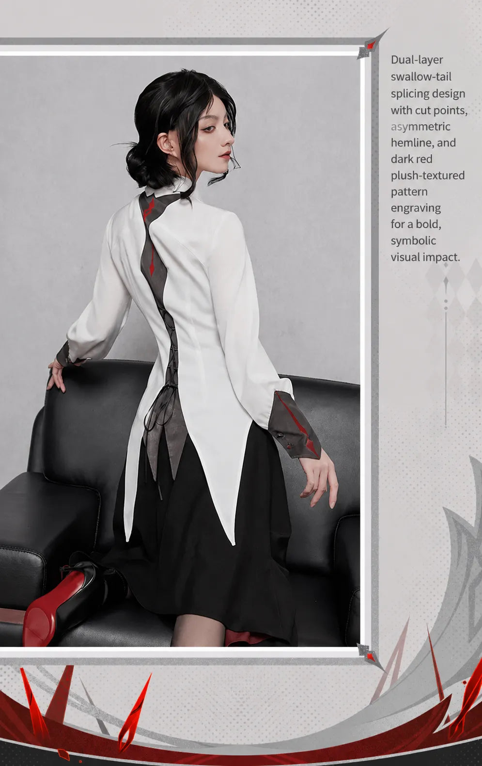 Arlecchino themed shirt long collar and black PU back panel details
