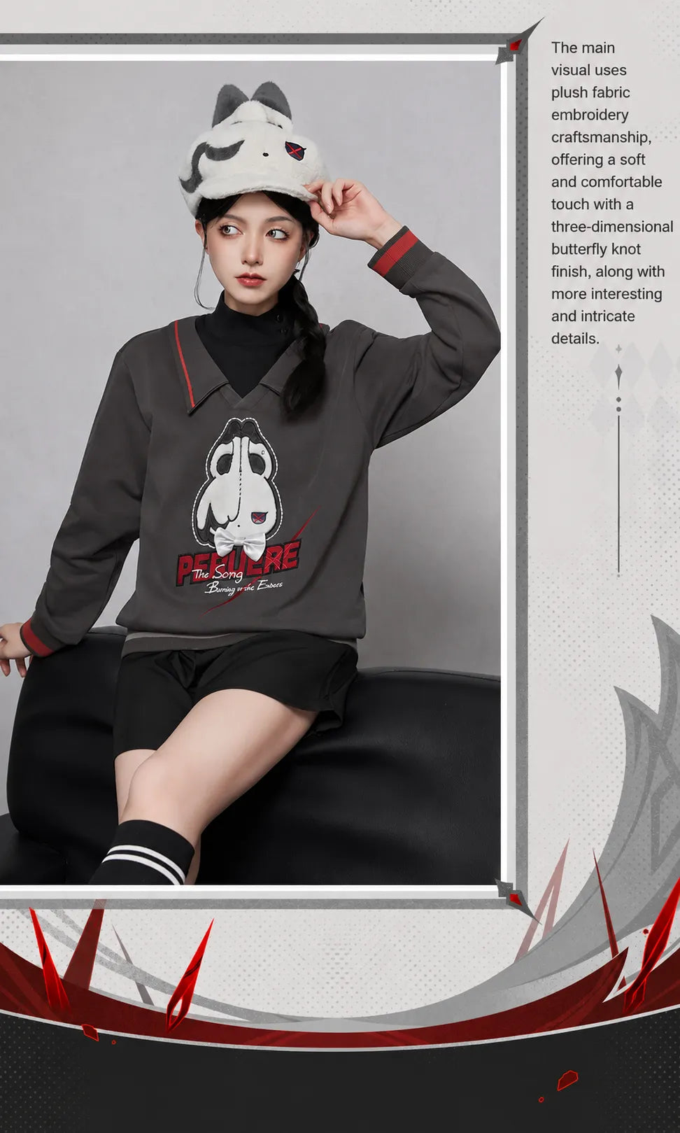 Arlecchino themed sweatshirt striped ribbed cuff and collar details
