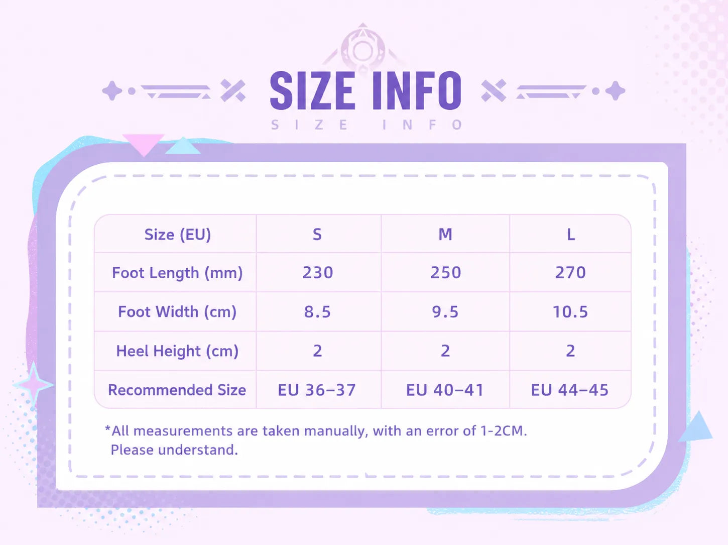 Size chart for Genshin Impact Citlali plush home slippers
