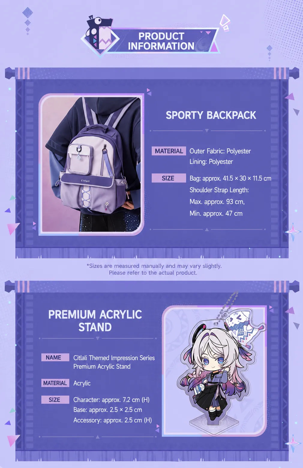 Product information for the Citlali sport backpack