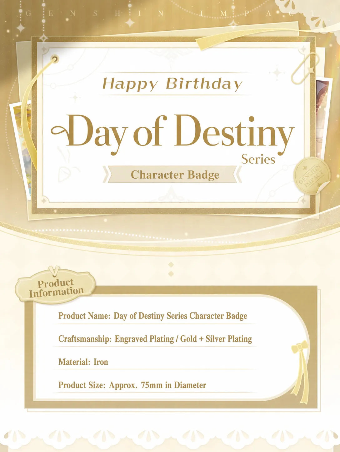 Genshin Impact Day of Destiny Series Character Badge Product Overview
