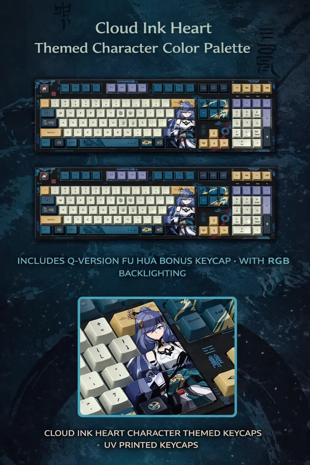 Honkai Impact 3rd Fu Hua keyboard with Kailh BOX switches and PBT keycaps