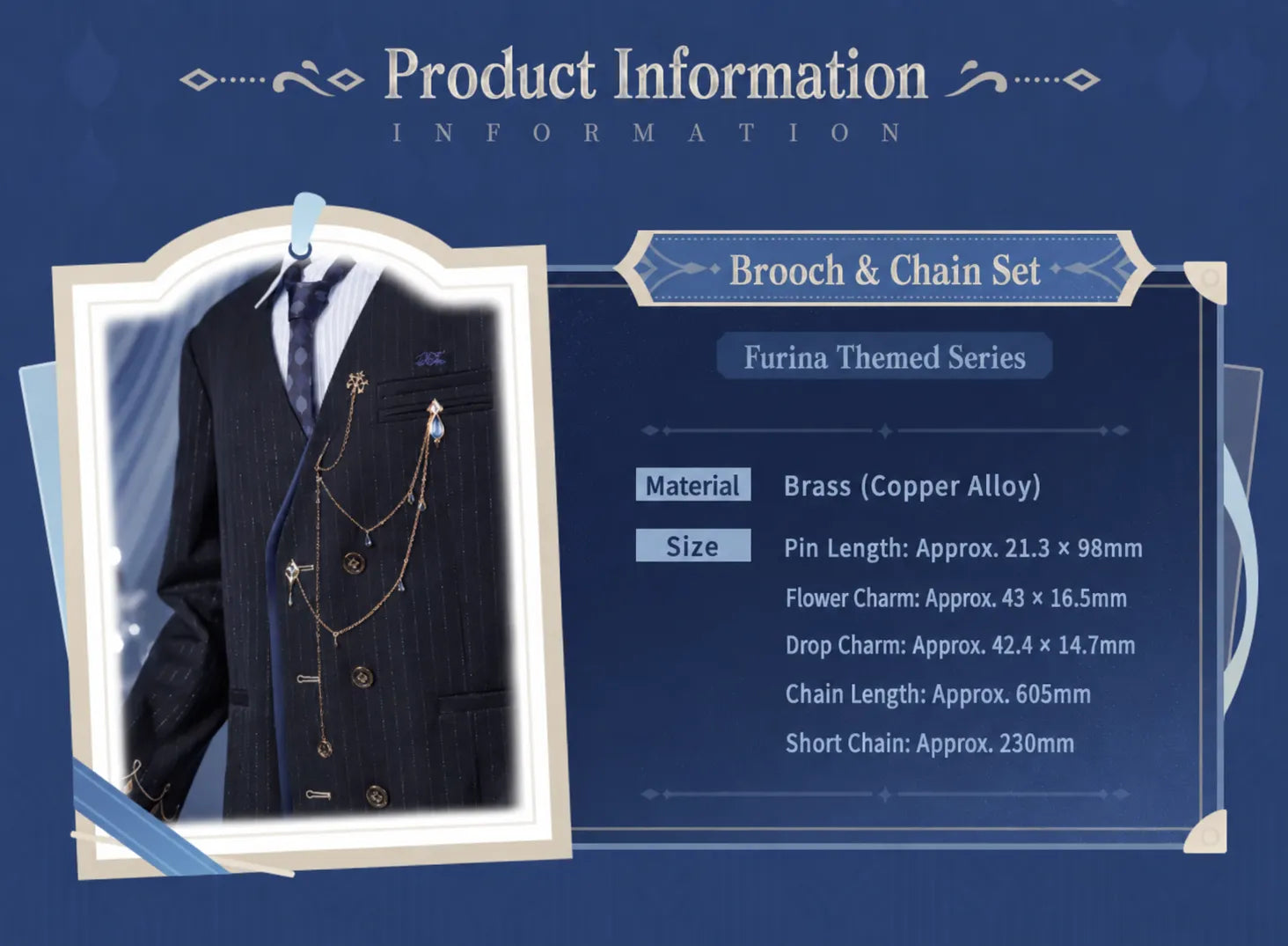Layered chain design details of the Furina brooch set