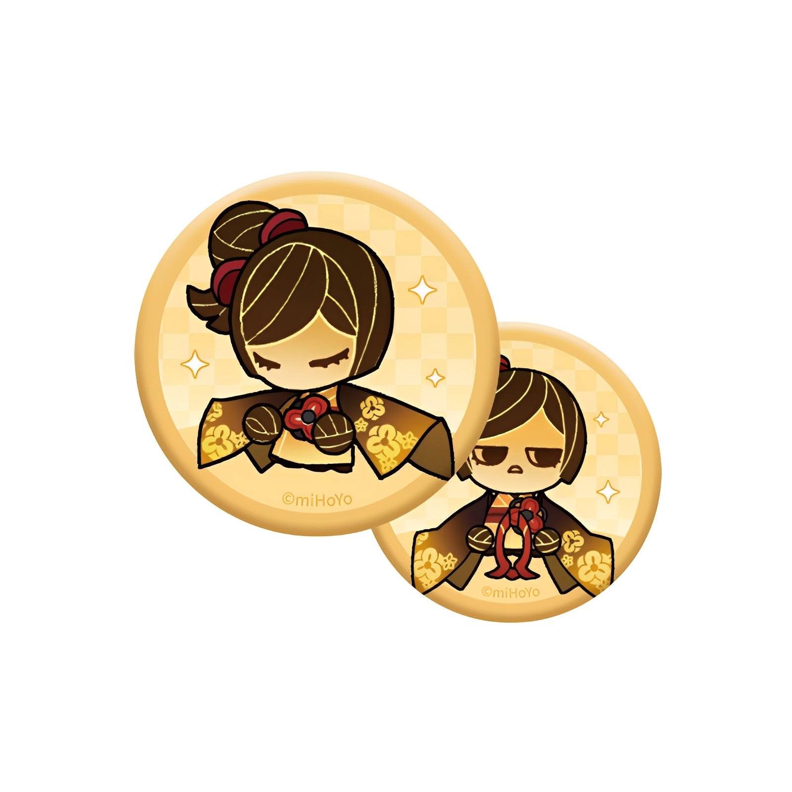 Genshin Impact Chiori Sleeve Series lenticular badge front view with chibi character design