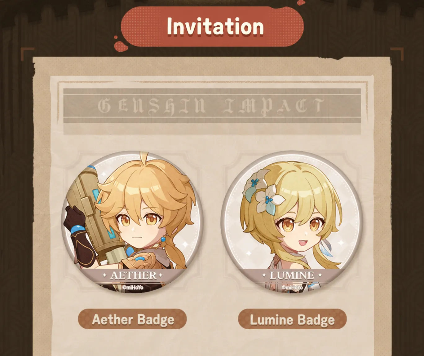 Genshin Impact Cleanse Operation Series Aether and Lumine badge wallpaper and dialogue versions