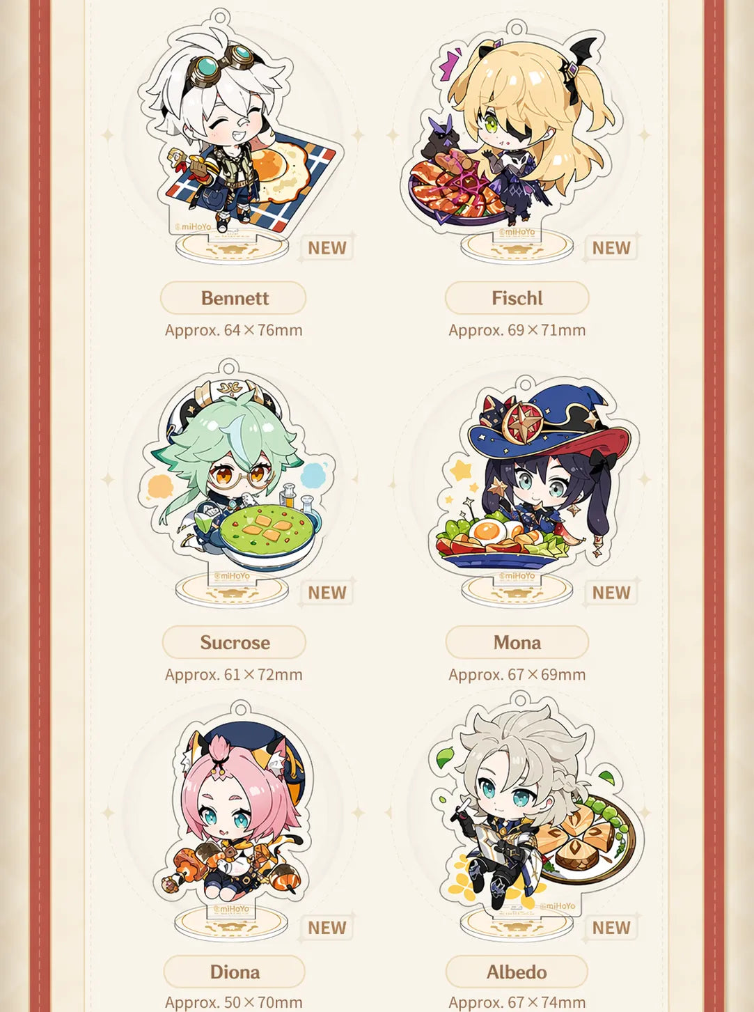 Genshin Impact Flavorful Party Series acrylic stand size reference multiple character dimensions