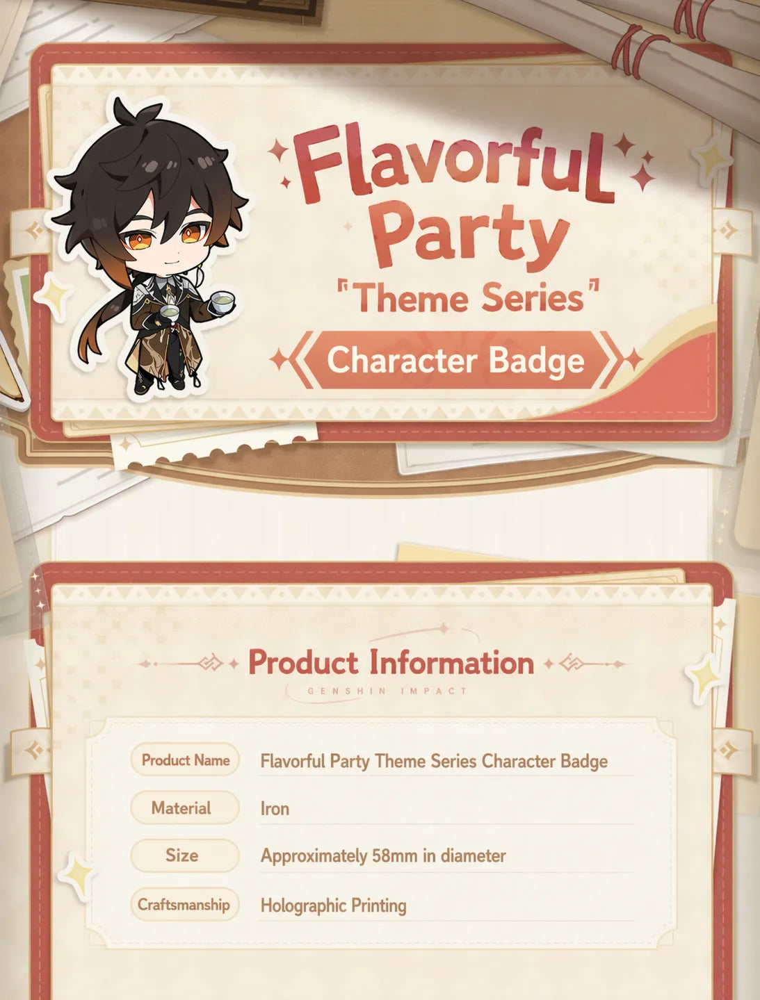 Genshin Impact Flavorful Party Series badge chibi character illustration detailed artwork
