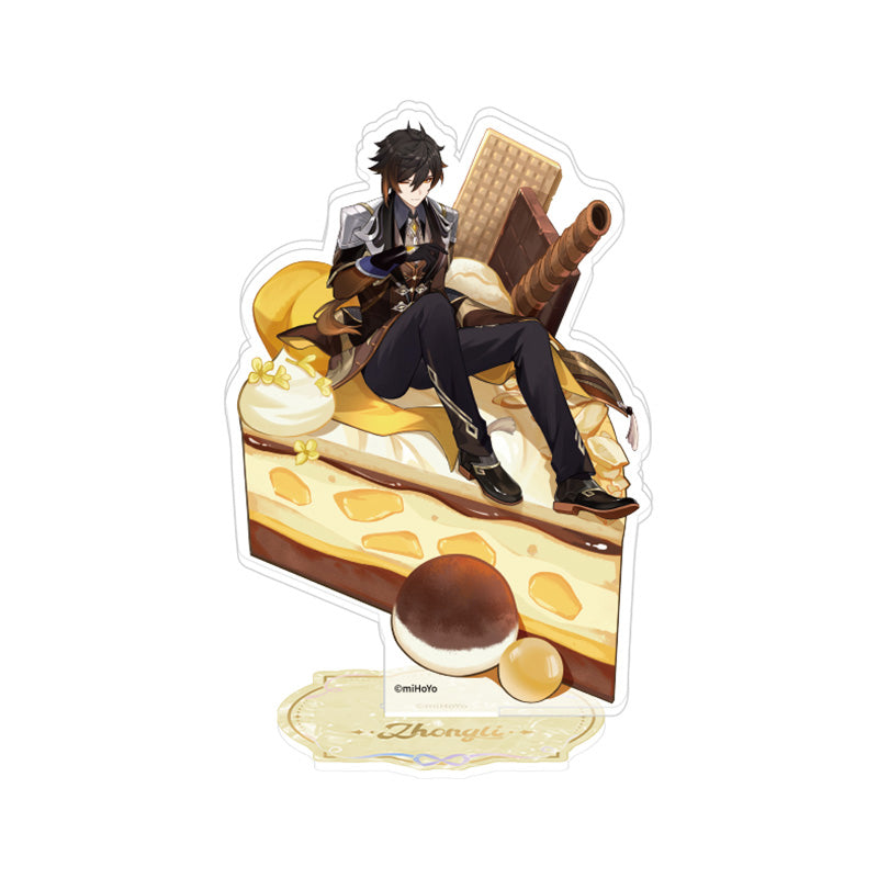 Genshin 4th Anniversary Zhongli acrylic stand with elegant dessert themed collectible display design