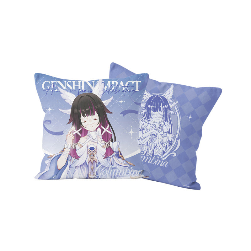 Genshin Columbina character pillow from the 5th Anniversary Celebration Series with soft purple themed artwork