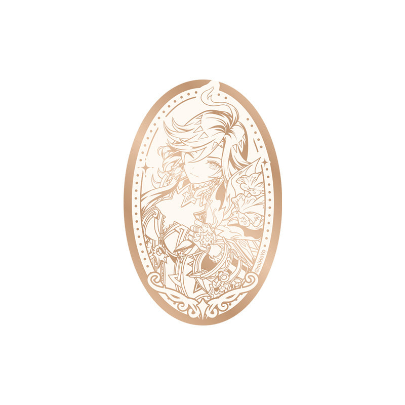 Genshin Impact 5th Anniversary Mavuika mirror badge featuring detailed commemorative illustration