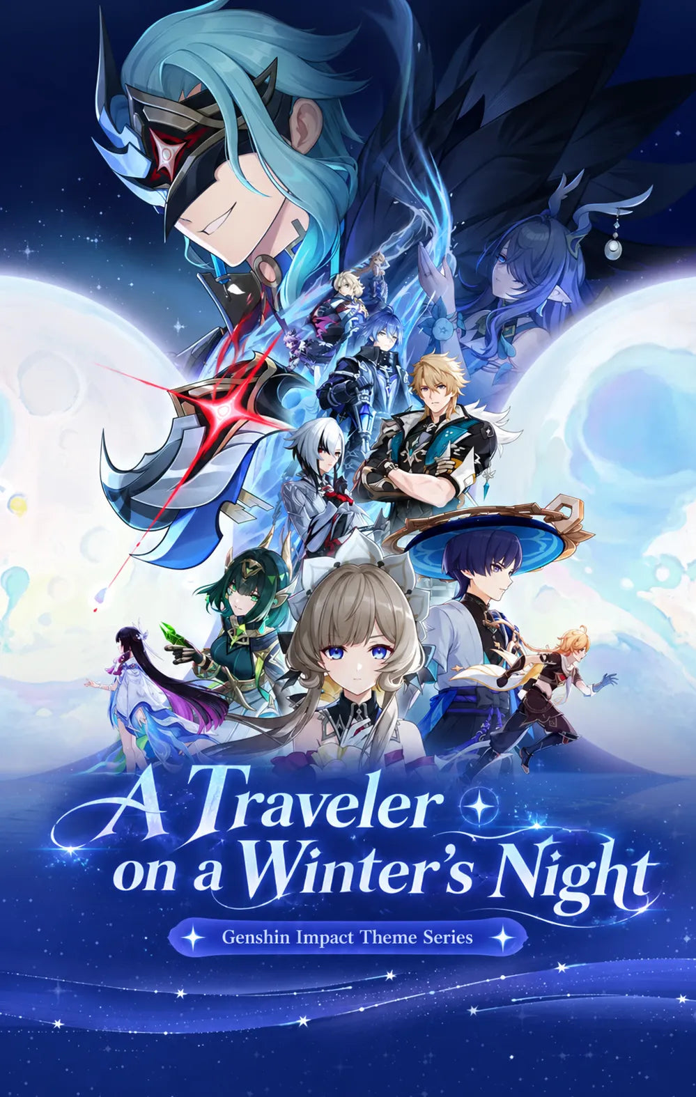 Genshin Impact A Traveler on a Winter's Night Series merchandise featuring Il Dottore, Varka, Wanderer, Sandrone, Columbina and Zibai