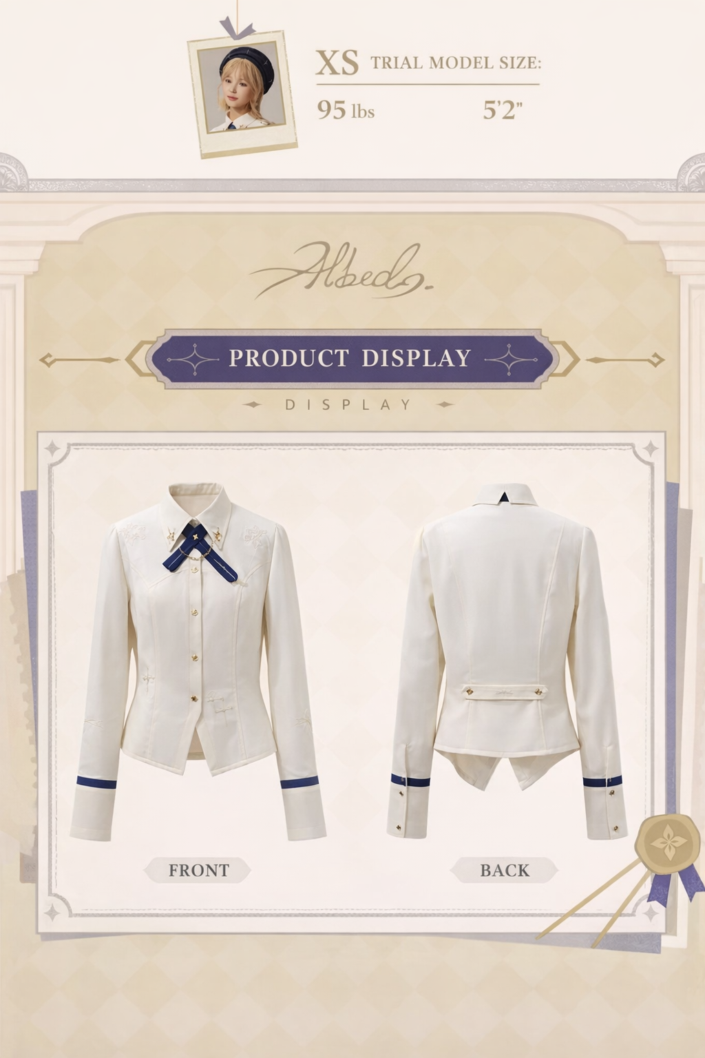 Front and back flat display of Albedo waist-fitted shirt