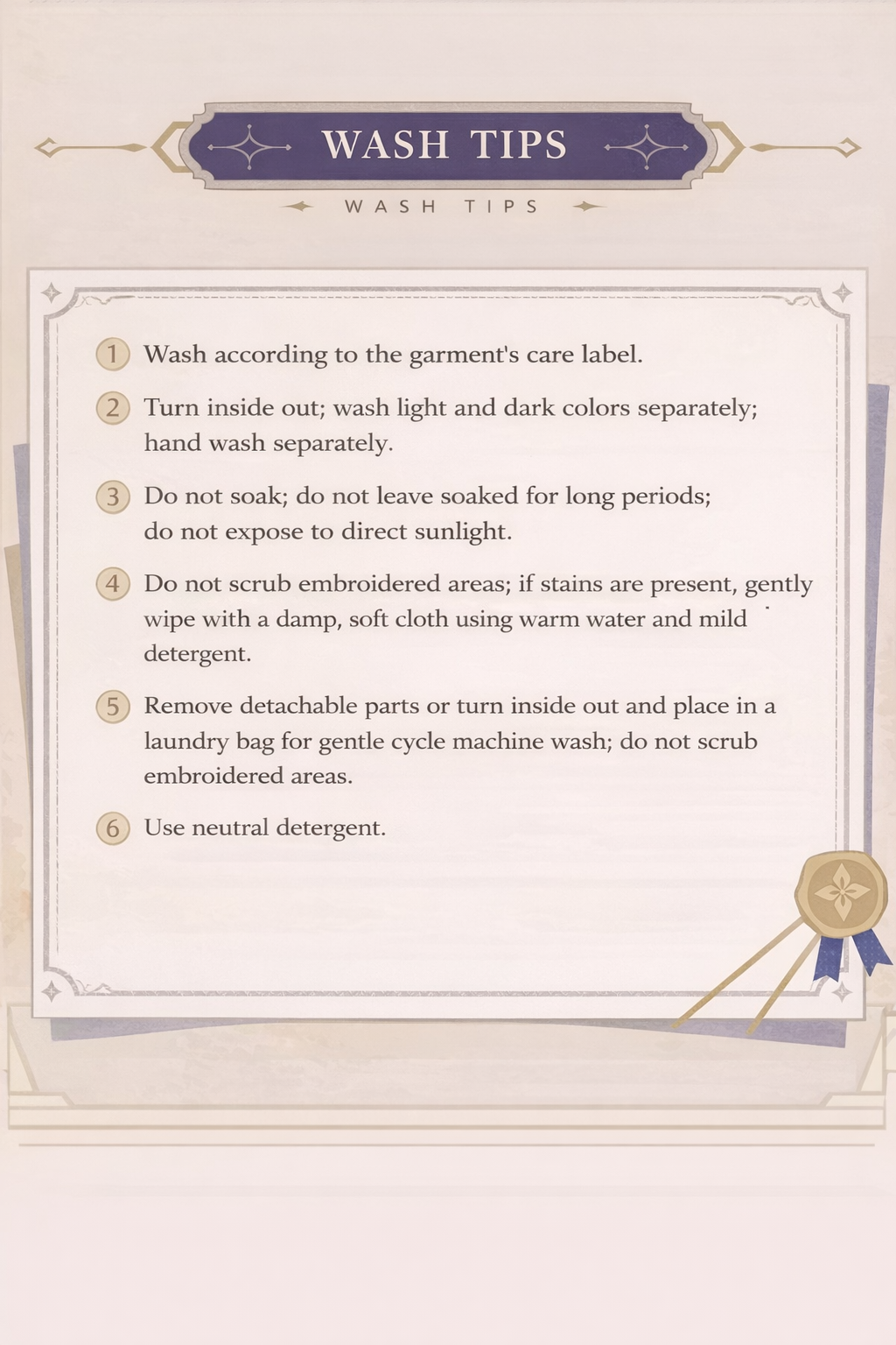 Wash care instructions for Albedo waist-fitted shirt with garment care guidelines