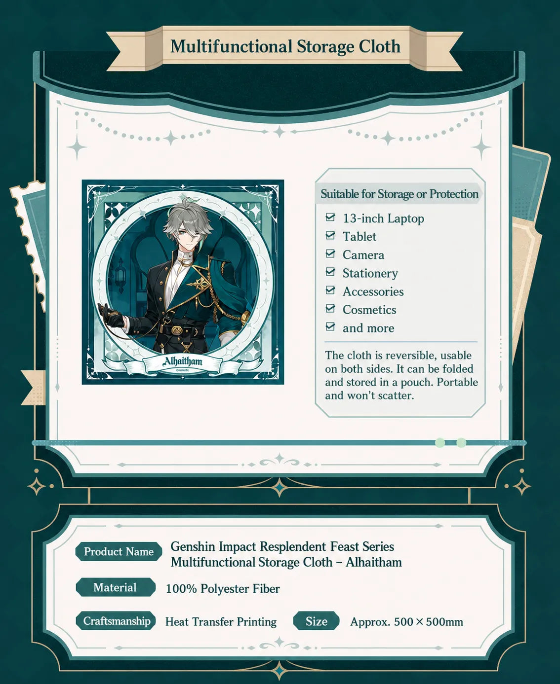 Genshin Impact Alhaitham Resplendent Feast multi-layer document folder with framed character illustration