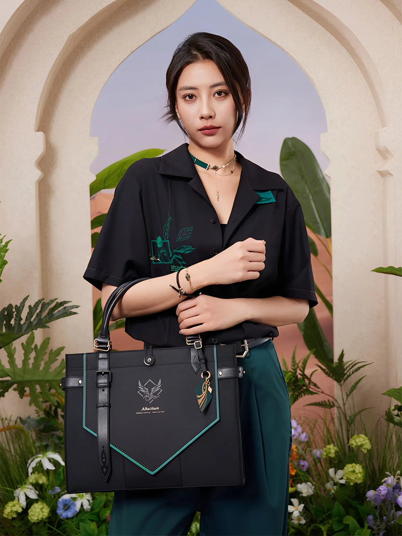 Genshin Alhaitham tote bag verdant sands series styled outfit model carry front view