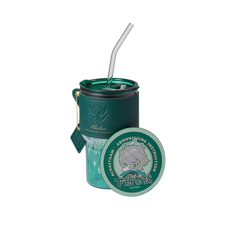 Genshin Impact Alhaitham tumbler gift set with glass cup, straw, lid, sleeve and coaster