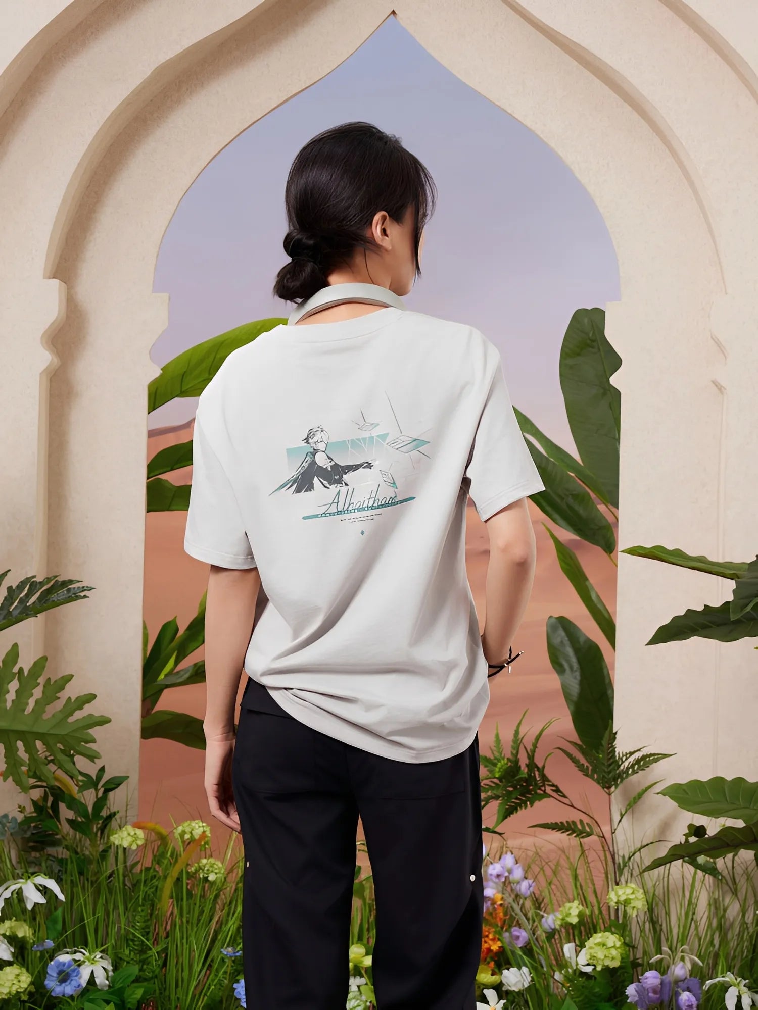 Alhaitham t shirt light gray color flat lay front clean presentation