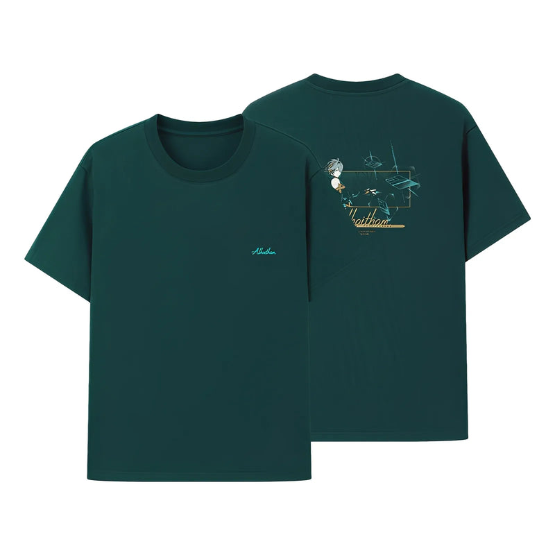 Alhaitham t shirt light gray version front and back white background minimal display