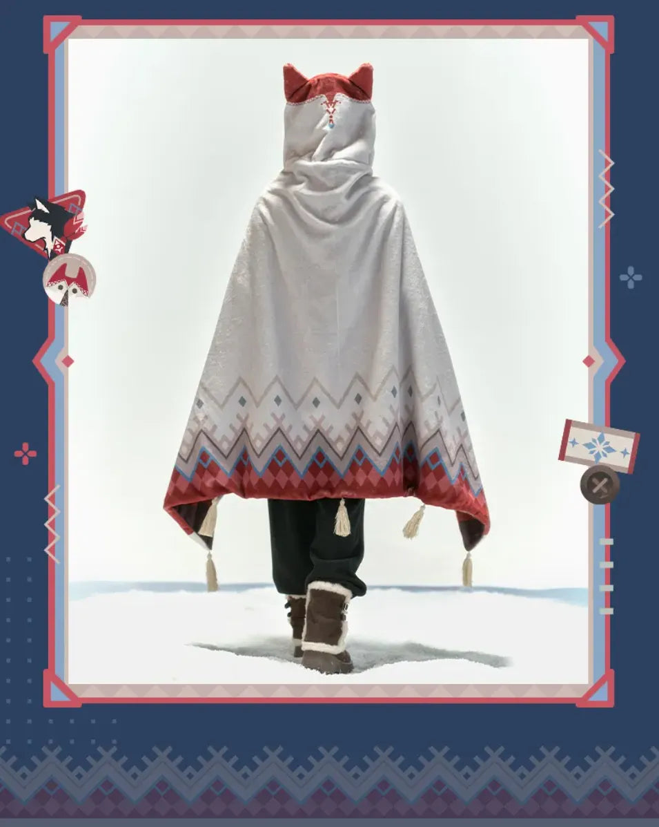 Alyosha cape fox-style hood with soft lining and red ear details
