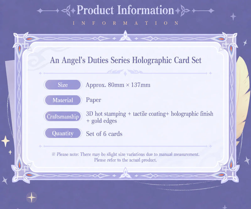 Product information for the An Angel's Duties Series Nicole holographic card set