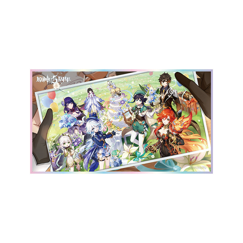 Genshin Impact Anniversary Series acrylic paper featuring Nahida Raiden Shogun Mavuika Venti Furina Zhongli and Columbina