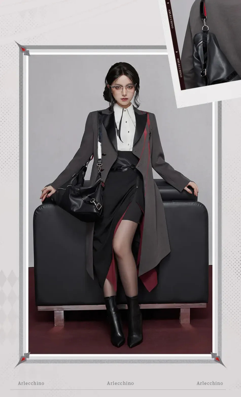 Arlecchino crossbody bag zippered compartments and red lining