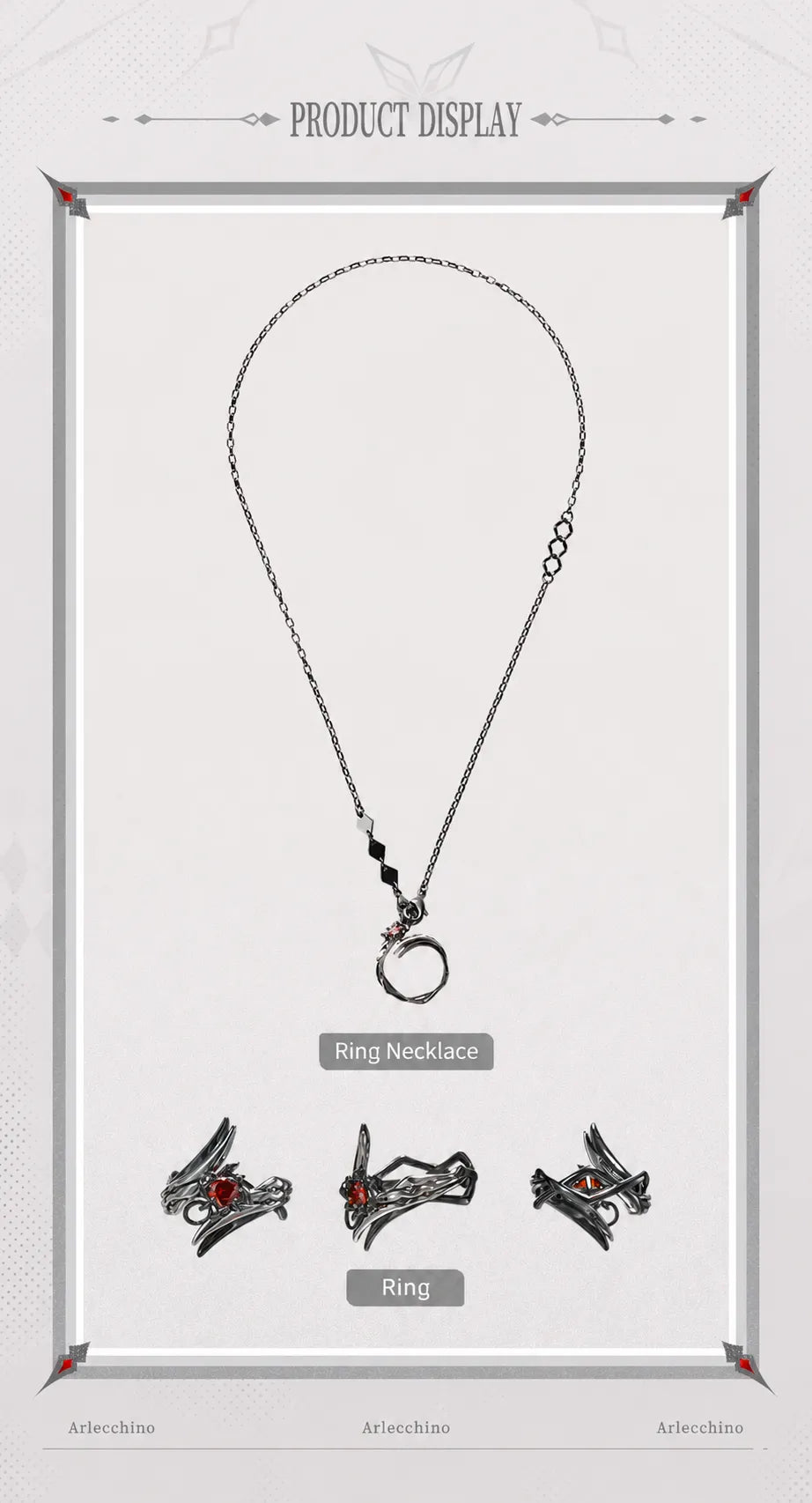 Arlecchino necklace and ring product display