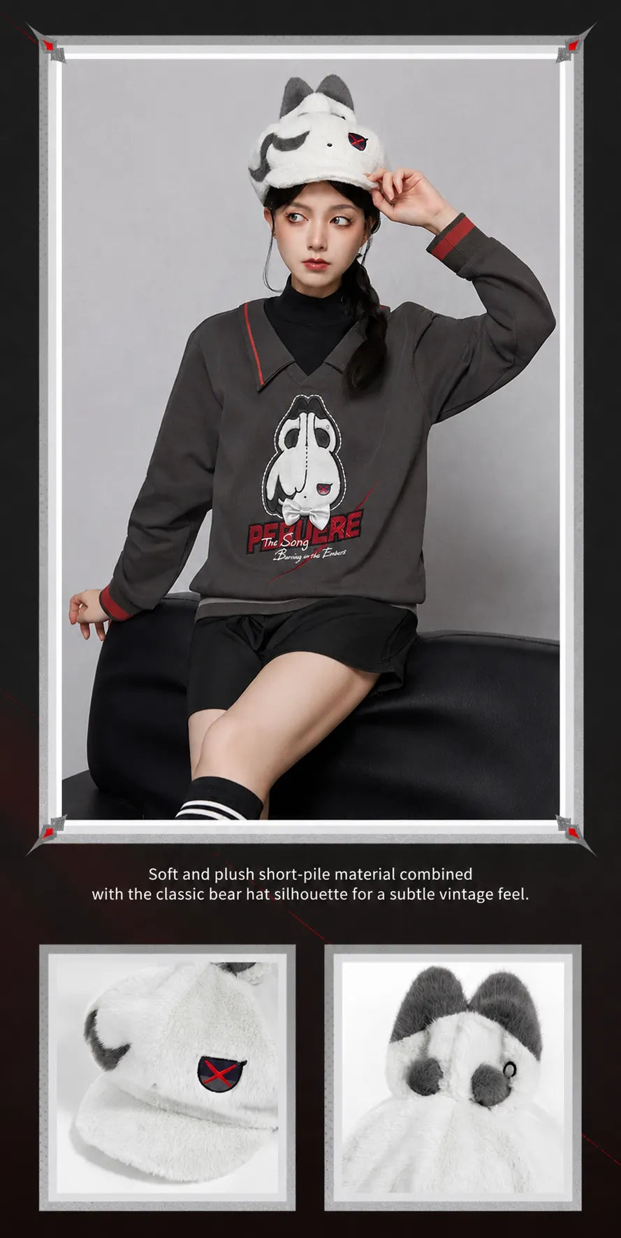 Genshin Impact Arlecchino plush beret worn by female model