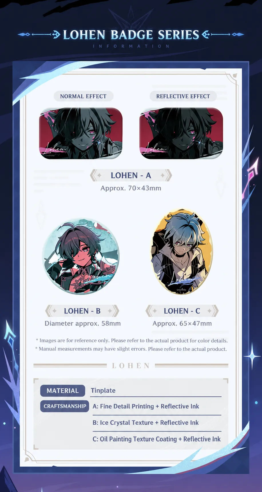 Lohen badge designs with normal and reflective effects