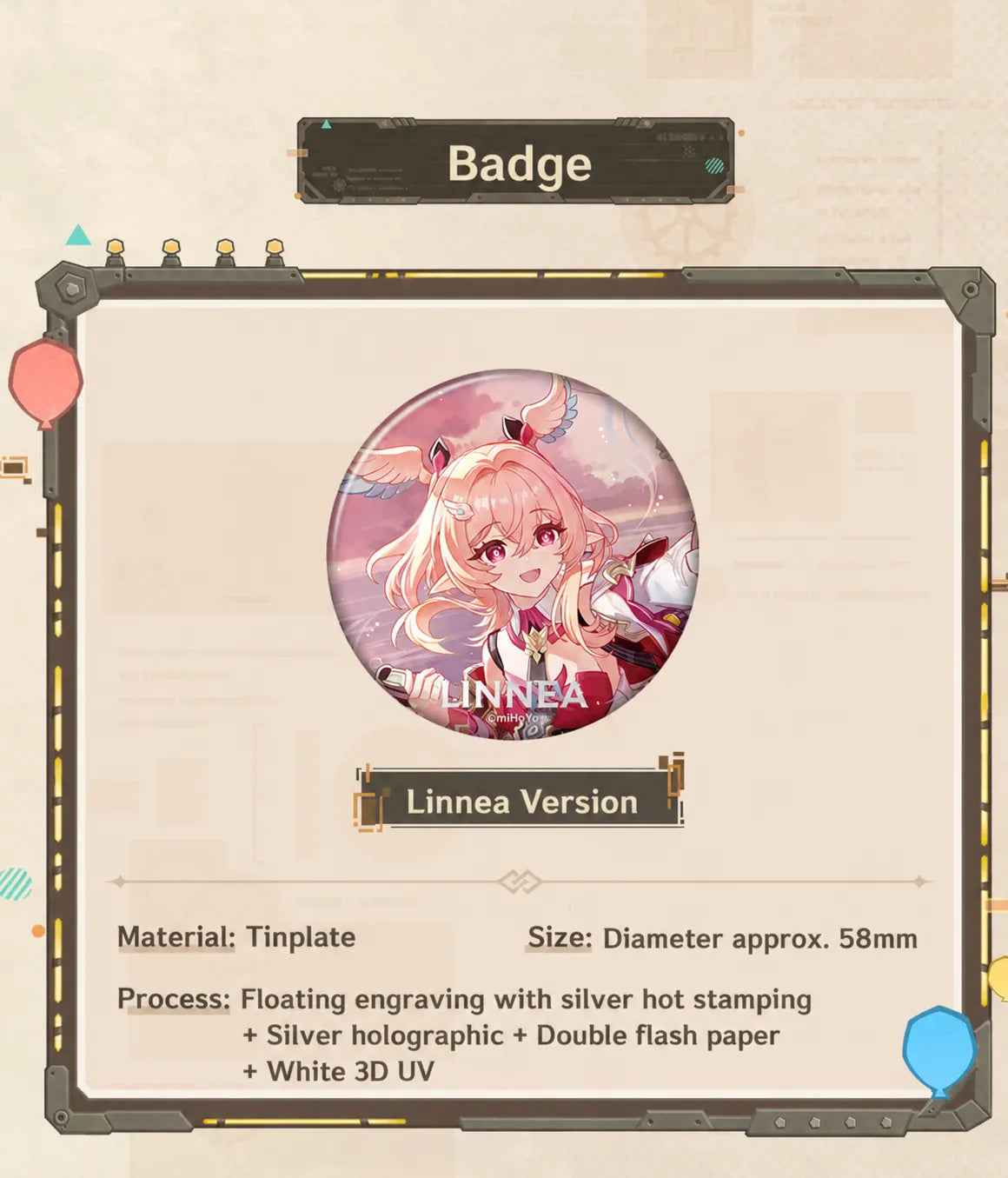 Linnea badge design and product details from the Genshin Impact Augured Homecoming Series