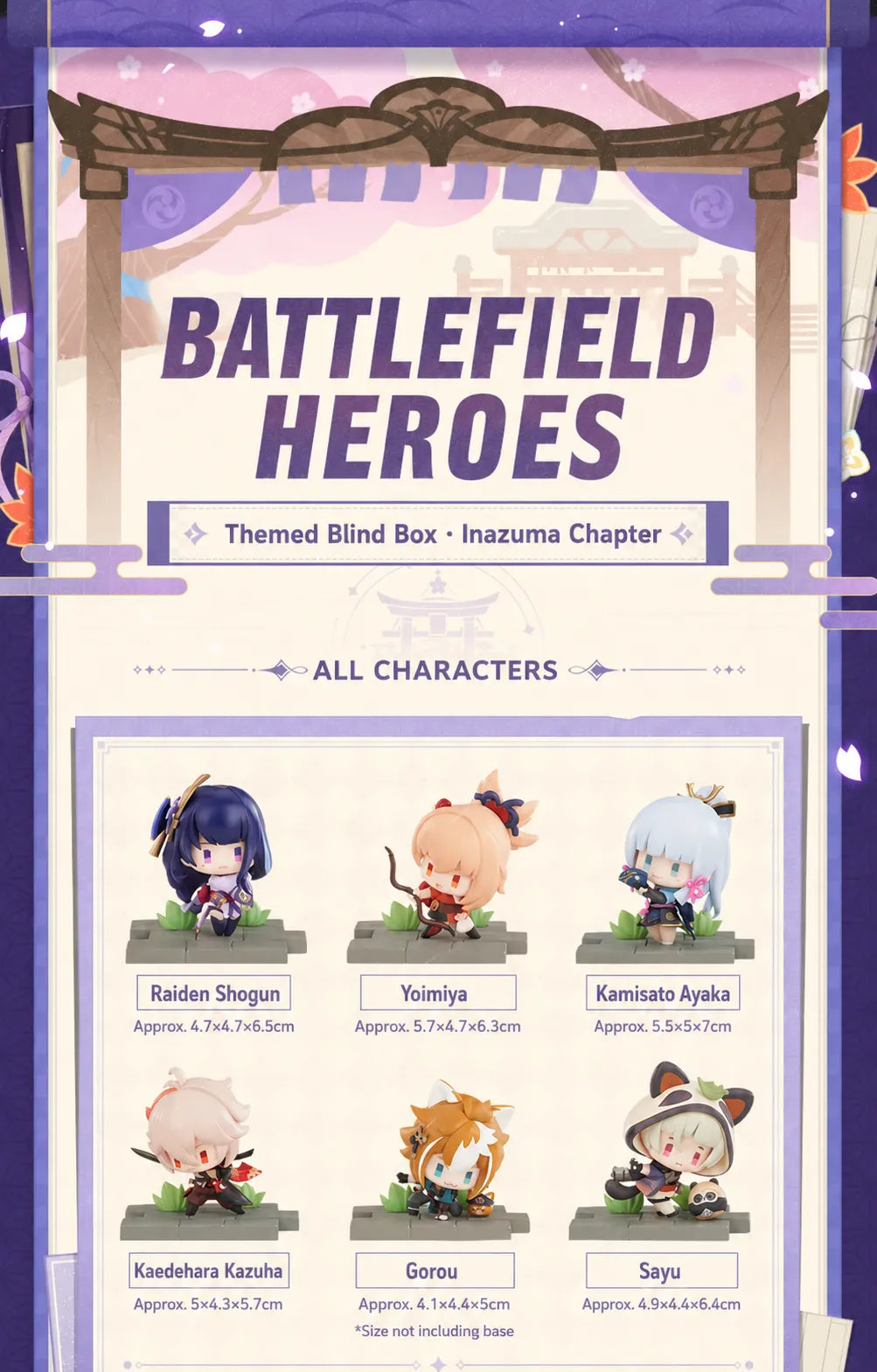 Genshin Impact Battlefield Heroes blind box full character lineup with Inazuma themed chibi figures