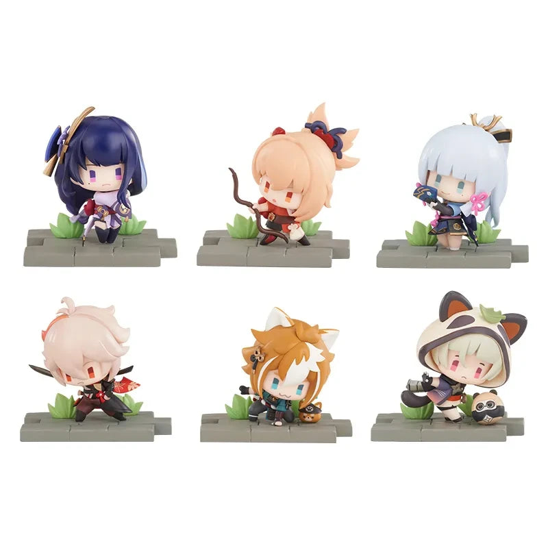 Genshin Battlefield Heroes Inazuma blind box figure collection featuring Raiden Shogun Yoimiya Ayaka Kazuha Gorou and Sayu