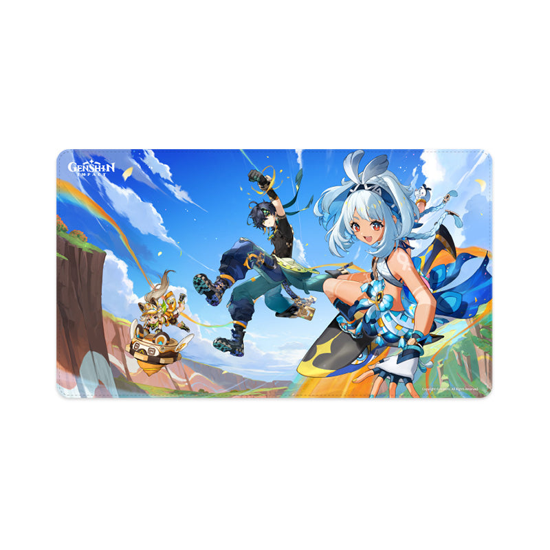 Genshin Impact Blaze to Natlan Series mouse pad featuring Kinich Mualani and Kachina character artwork