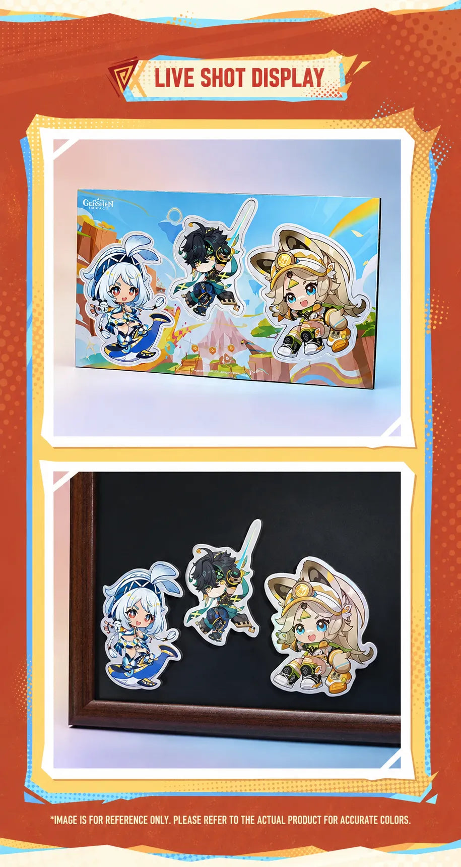 Genshin Impact Blaze to Natlan Series chibi fridge sticker detail featuring colorful character artwork