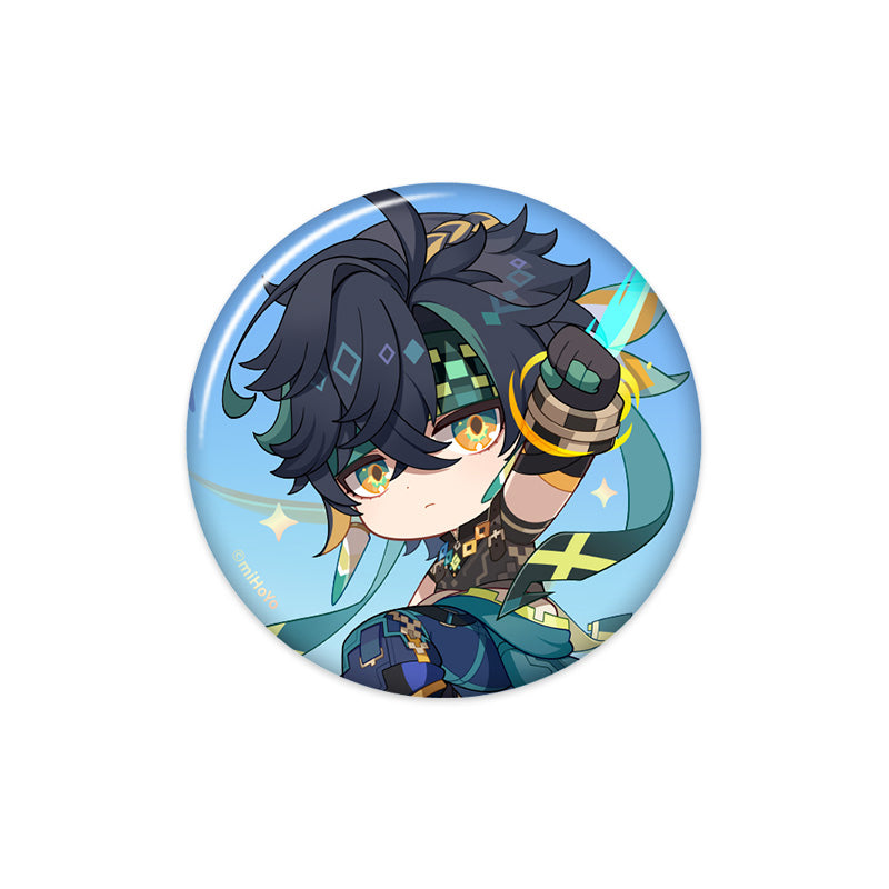 Genshin Impact Blaze to Natlan Series chibi Kinich character badge with playful Natlan themed artwork
