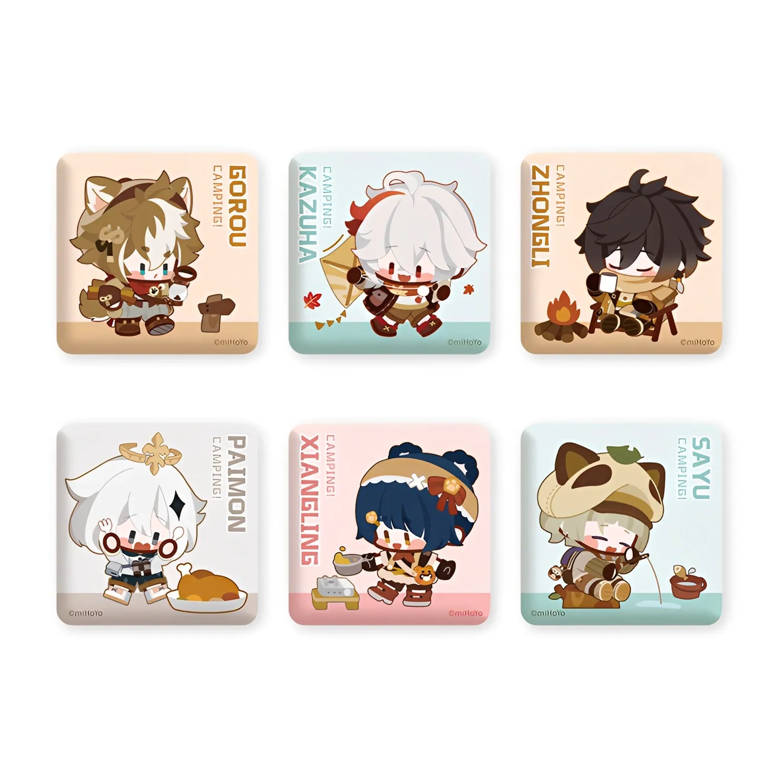 Genshin Impact camping adventure square badge full character set Gorou Kazuha Zhongli Paimon Xiangling Sayu