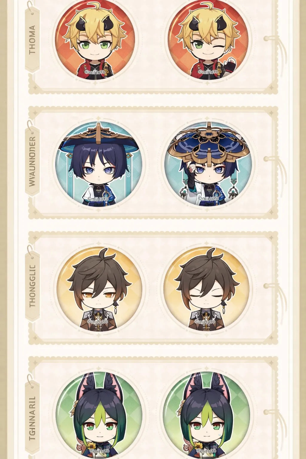 Chibi badge wearing example on bag and outfit