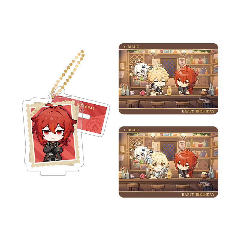 Genshin Impact Diluc acrylic standee and collectible card set from Captured Moments series