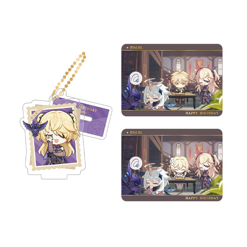 Genshin Impact Fischl acrylic standee and collectible card set from Captured Moments series