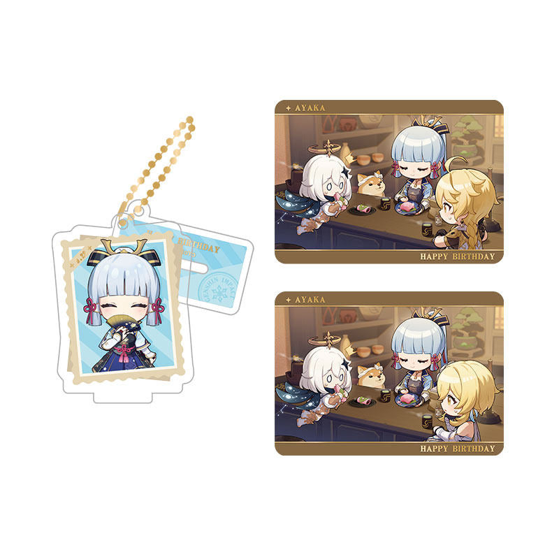 Genshin Impact Kamisato Ayaka acrylic standee and collectible card set from Captured Moments series