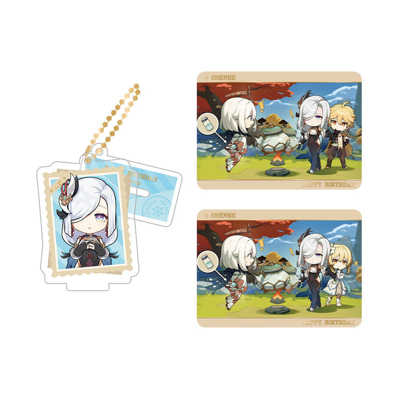 Genshin Impact Shenhe acrylic standee and collectible card set from Captured Moments series